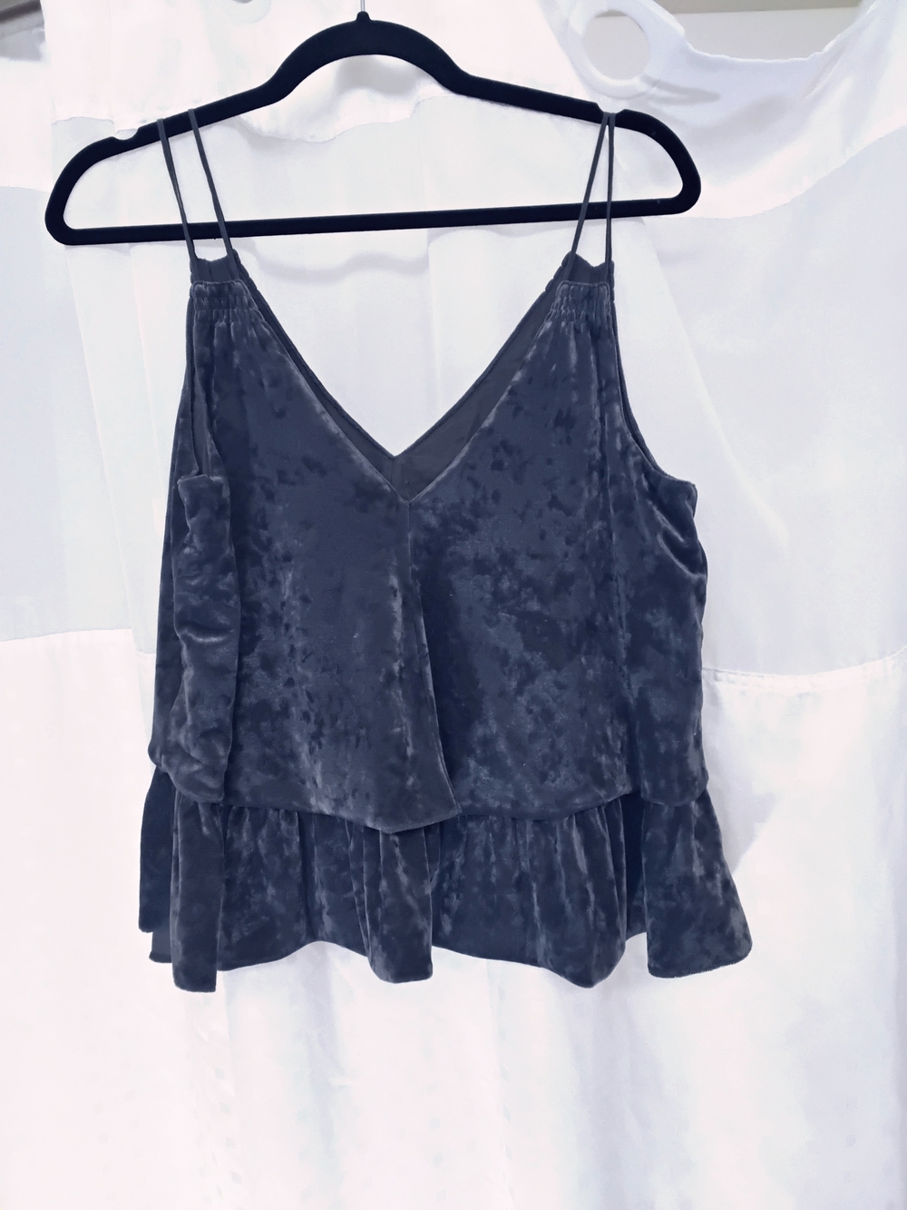 Velvet V-Neck Ruffle Camisole - Charcoal